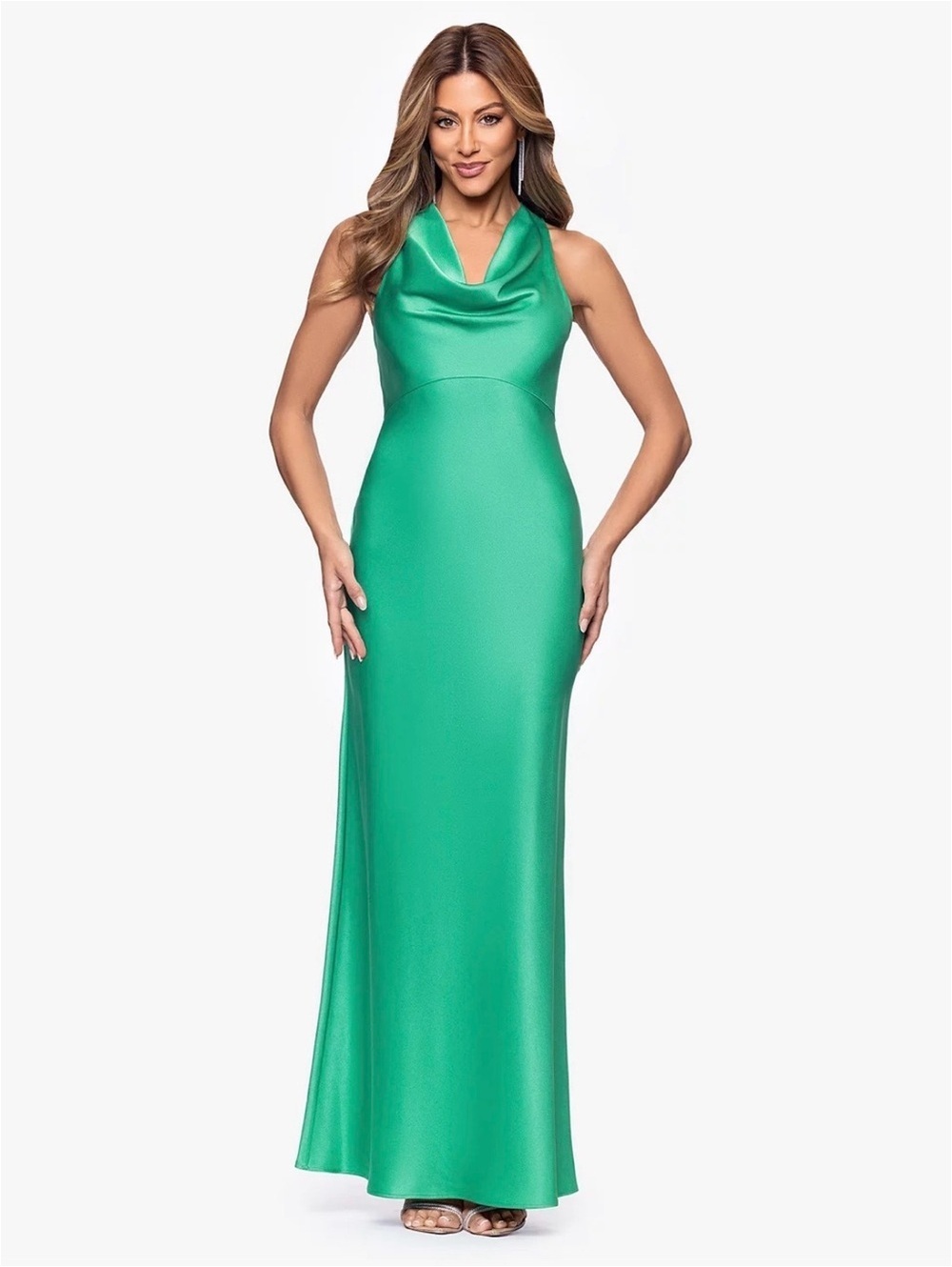 Xscape Satin Cowl Neck Halter Gown Size 12